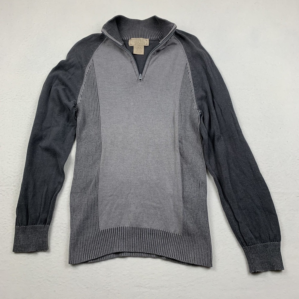 BKE Sweater Mens Medium 1/4 Zip Charcoal Grey Pullover Ribbed Cuff Hem Collar‎